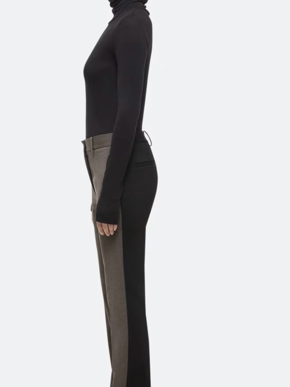 Helmut Lang Two-Tone Straight-Leg Trousers in Black & Taupe. New. Size 6